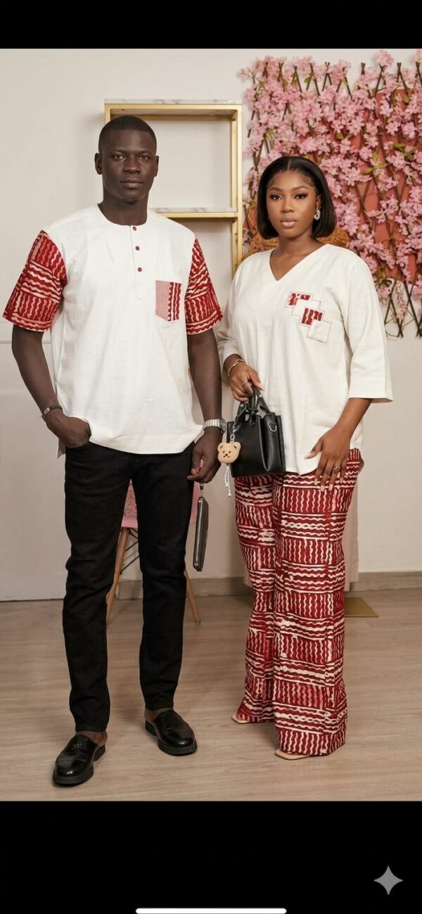Produit Femme 7 Tenue Couple Wax Blanc et Rouge