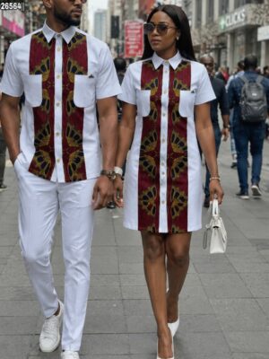 Produit Femme 9 Tenue Couple Chemise Wax Bordeaux et Blanc