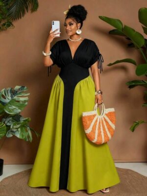 Produit Femme 10 Robe Longue Bicolore Noir et Vert