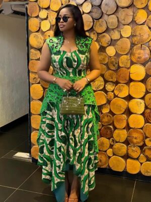 Produit Femme 12 Robe Wax Africain Verte Asymetrique