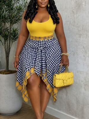 Produit Femme 14 Ensemble Deux Pieces Top Jaune + Jupe Vichy