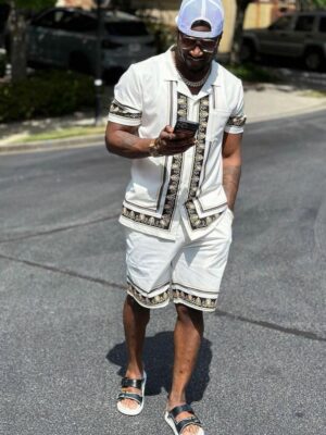 Produit Femme 15 Ensemble Homme Chemise + Short Wax Blanc et Or