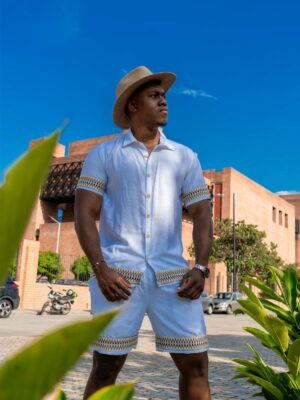 Produit Femme 16 Ensemble Homme Lin Blanc Bordures Africaines