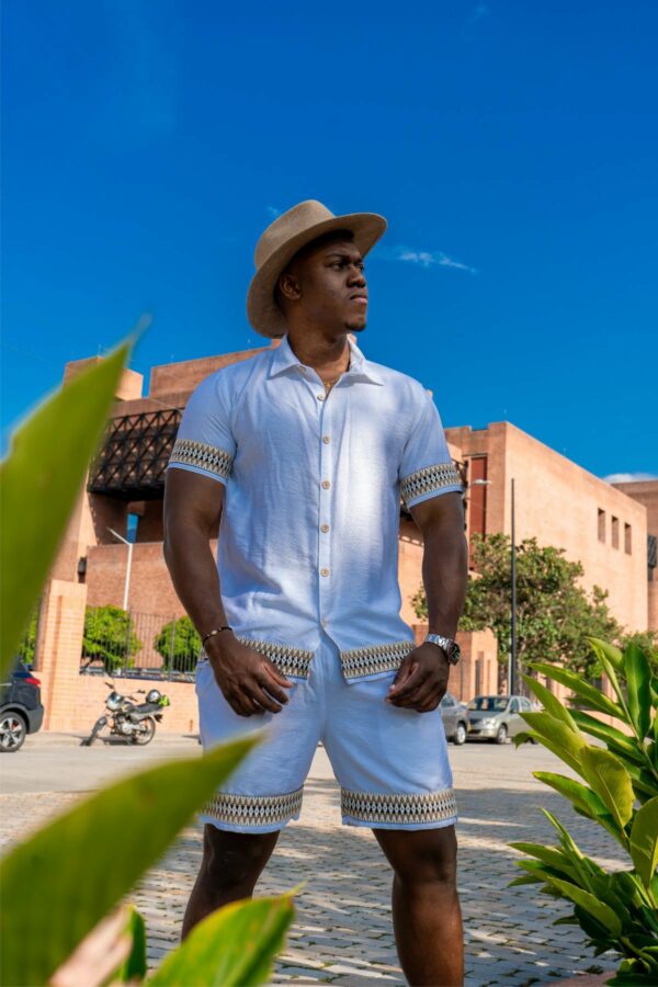 Produit Femme 16 Ensemble Homme Lin Blanc Bordures Africaines
