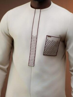 Tunique Homme Crème Broderie Filet Tunique Homme Crème Broderie Filet