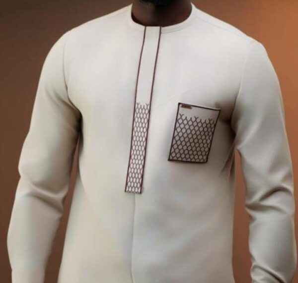 Tunique Homme Crème Broderie Filet Tunique Homme Crème Broderie Filet