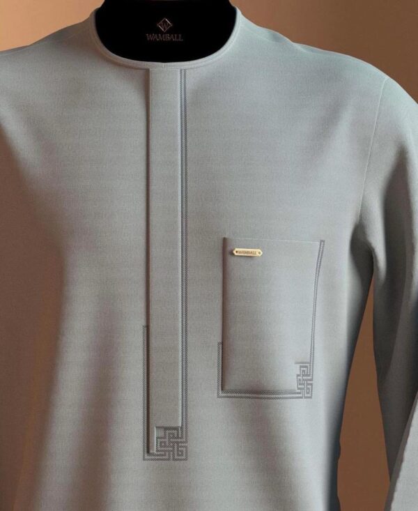 Tunique Homme Gris Clair Broderie Grecque