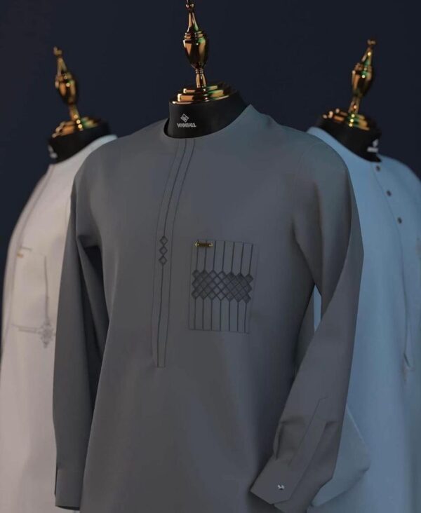 Tunique Homme Gris Broderie Grille Tunique Homme Gris Broderie Grille