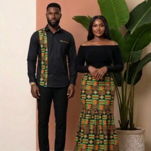 Tenue Couple Assortie Kente Noir & Or