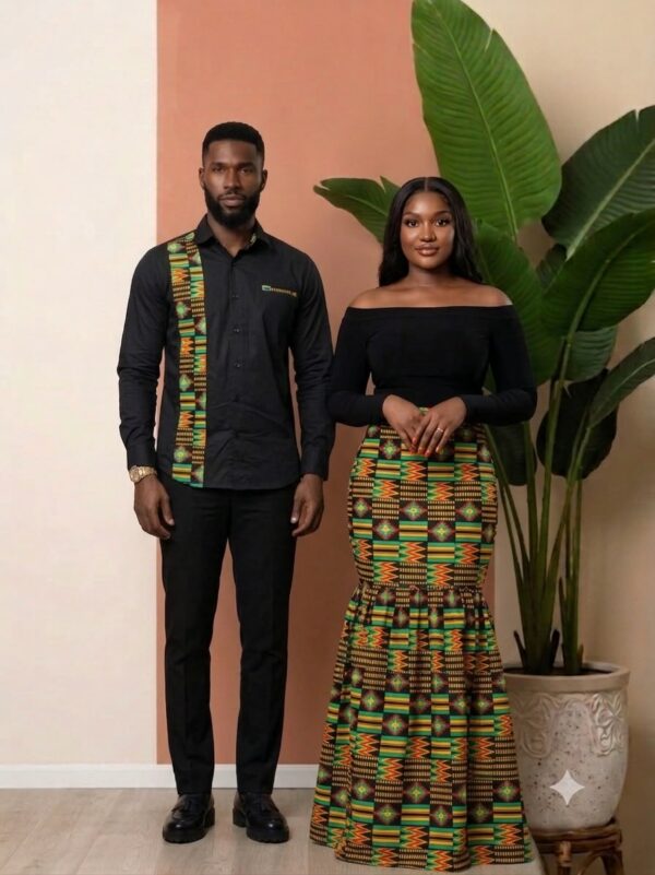 Tenue couple assortie kente noir vert or