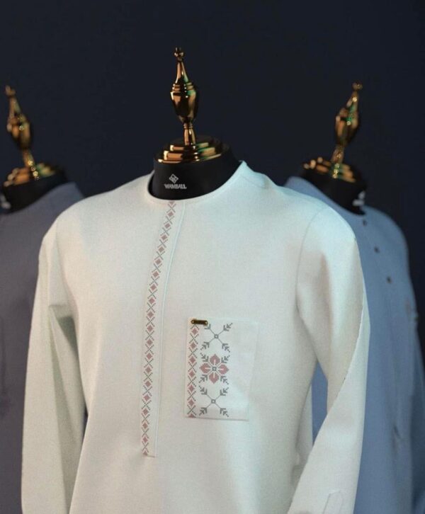 Tunique Homme Blanc Broderie Florale Rose Tunique Homme Blanc Broderie Florale Rose