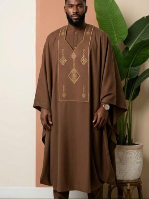 Grand-Boubou-Marron-Geometrique Grand Boubou Marron Géométrique