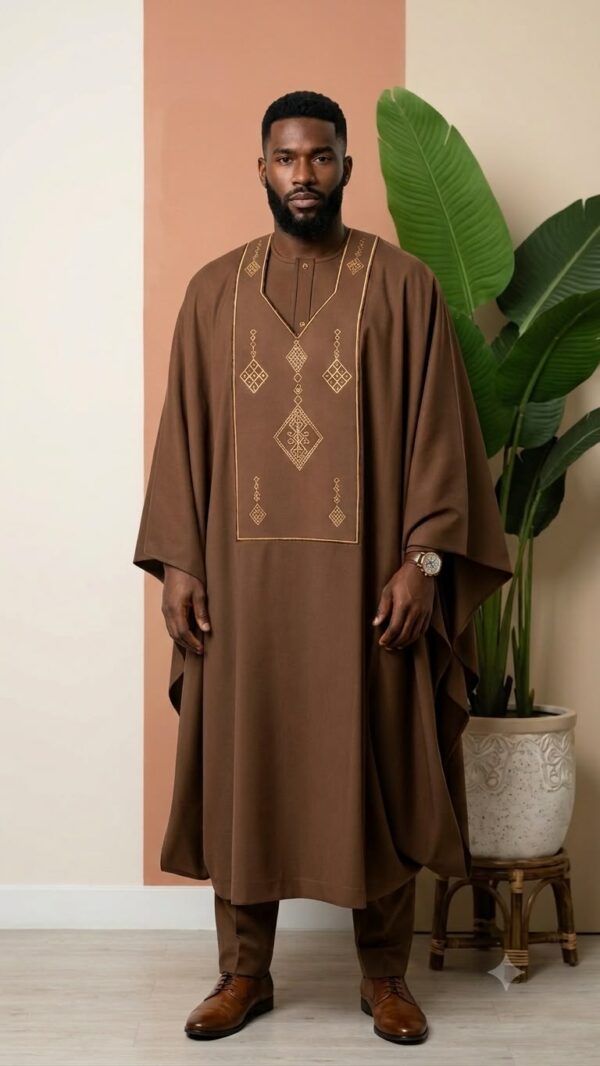 Grand-Boubou-Marron-Geometrique Grand Boubou Marron Géométrique