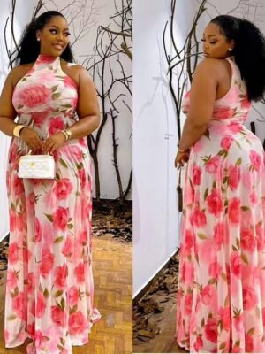 Robe Maxi Fleurie Roses Col Licou Robe Maxi Fleurie Roses Col Licou