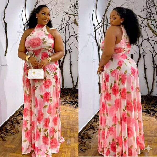 Robe Maxi Fleurie Roses Col Licou Robe Maxi Fleurie Roses Col Licou