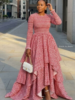 Robe Longue Imprimée Rouge Rose Volants Robe Longue Imprimée Rouge & Rose à Volants