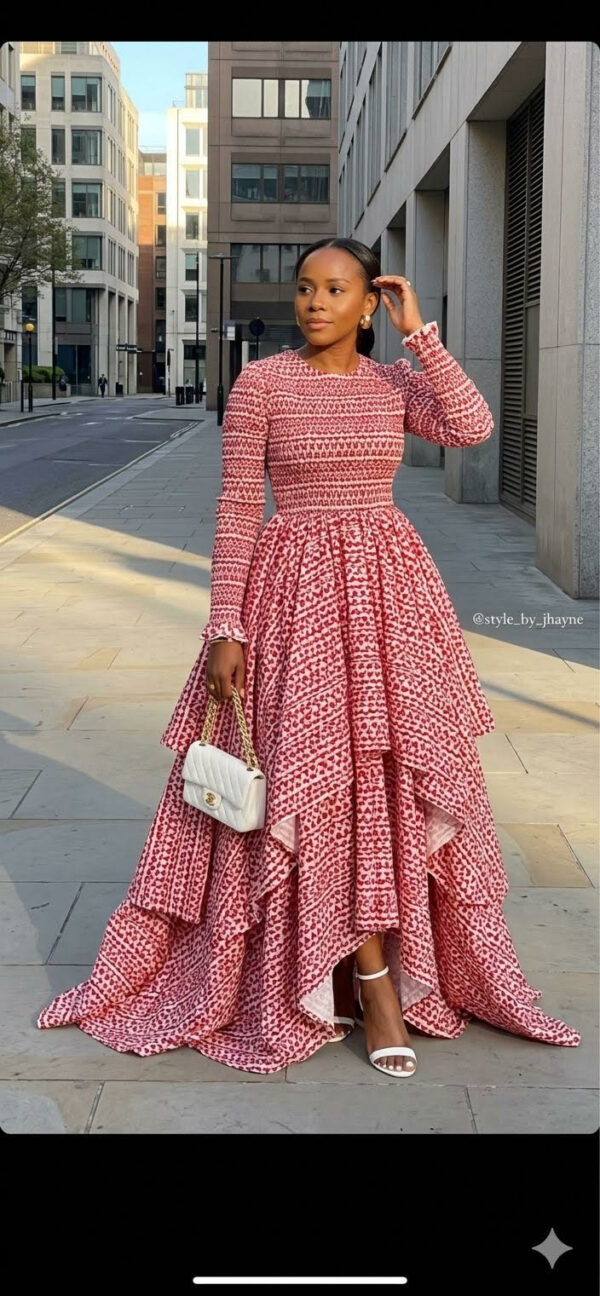 Robe Longue Imprimée Rouge Rose Volants Robe Longue Imprimée Rouge & Rose à Volants