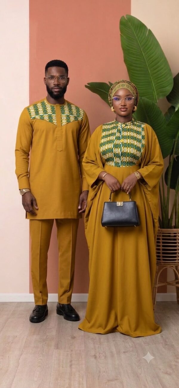 Ensemble-Couple-Moutarde-Kente Ensemble Couple Moutarde Kente